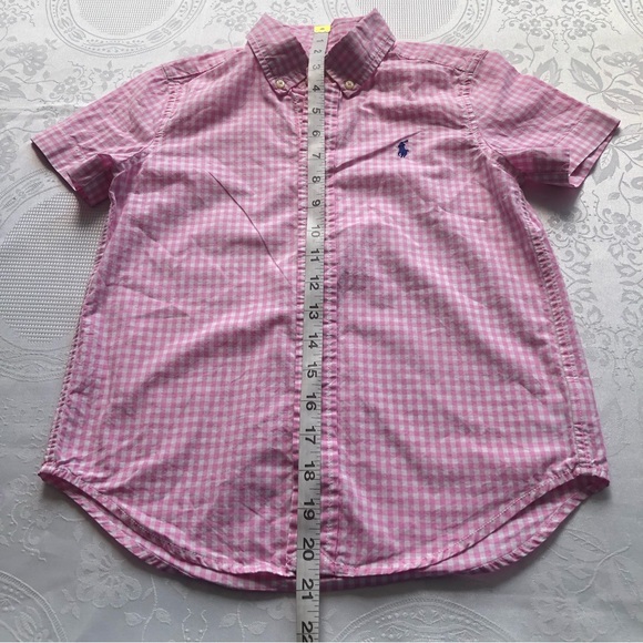 Ralph Lauren Pink/White Checkered Button-Up Shirt Boys Size 5 Short Sleeves Logo - Picture 7 of 16